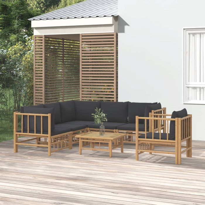 Set mobilier de grădină cu perne gri închis, 7 piese, bambus - WALTI WALTI