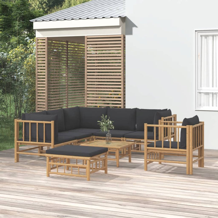 Set mobilier de grădină cu perne gri închis, 8 piese, bambus - WALTI WALTI