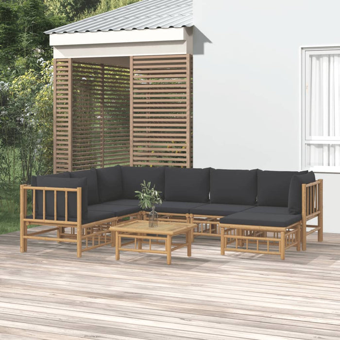 Set mobilier de grădină cu perne gri închis, 8 piese, bambus - WALTI WALTI