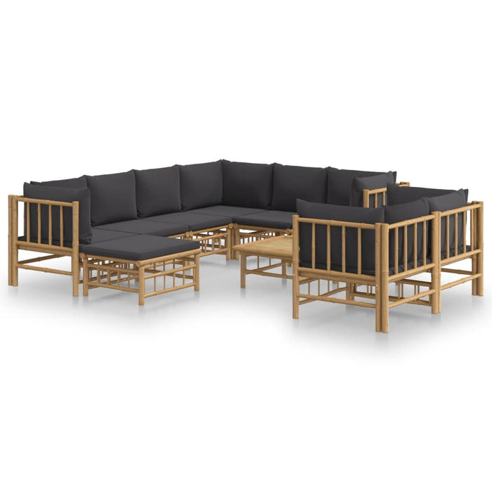 Set mobilier de grădină cu perne gri închis, 10 piese, bambus - WALTI WALTI