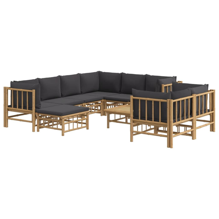Set mobilier de grădină cu perne gri închis, 10 piese, bambus - WALTI WALTI