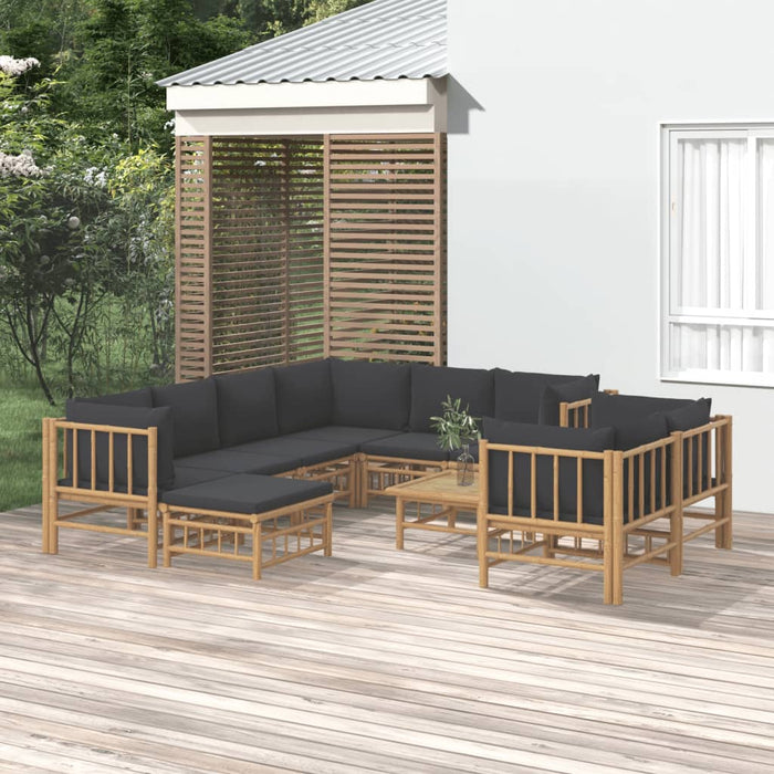 Set mobilier de grădină cu perne gri închis, 10 piese, bambus - WALTI WALTI