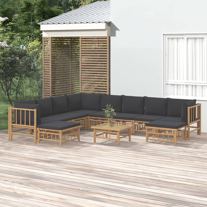 Set mobilier de grădină cu perne gri închis, 11 piese, bambus - WALTI WALTI