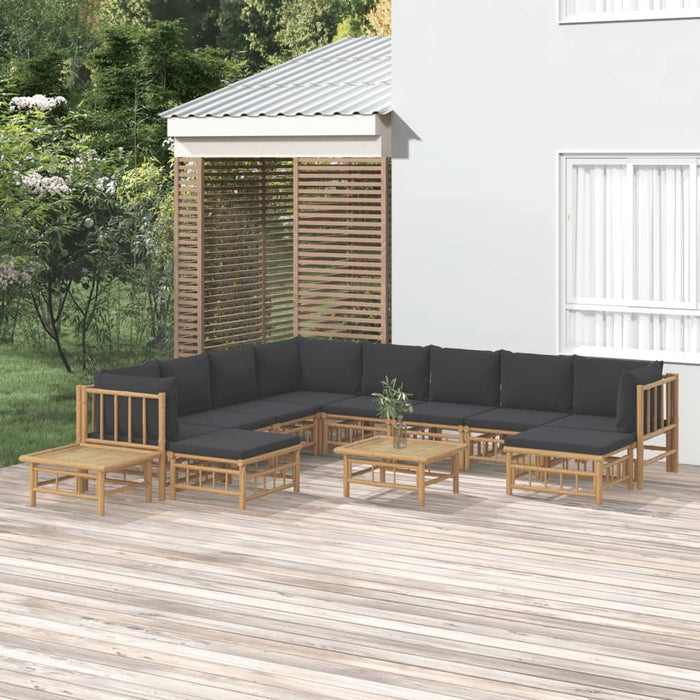Set mobilier de grădină cu perne gri închis, 12 piese, bambus - WALTI WALTI