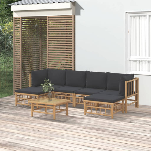 Set mobilier de grădină cu perne gri închis, 7 piese, bambus - WALTI WALTI