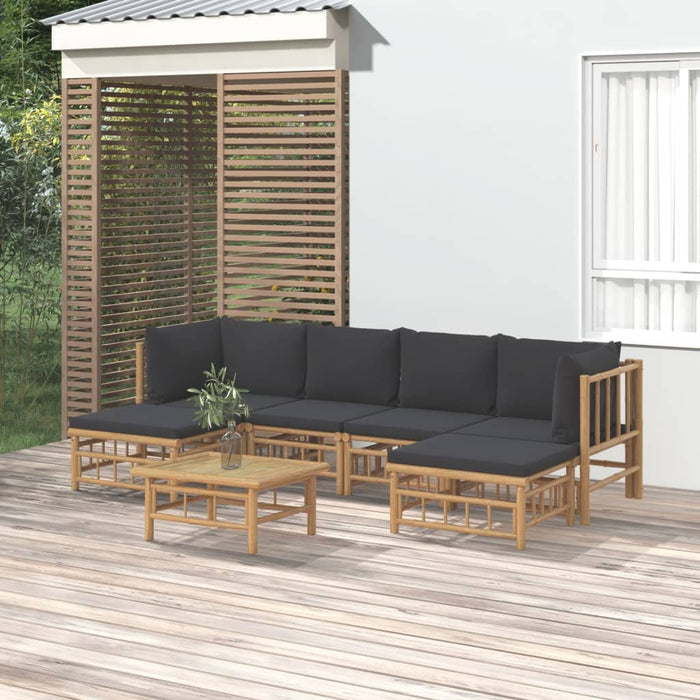 Set mobilier de grădină cu perne gri închis, 7 piese, bambus - WALTI WALTI