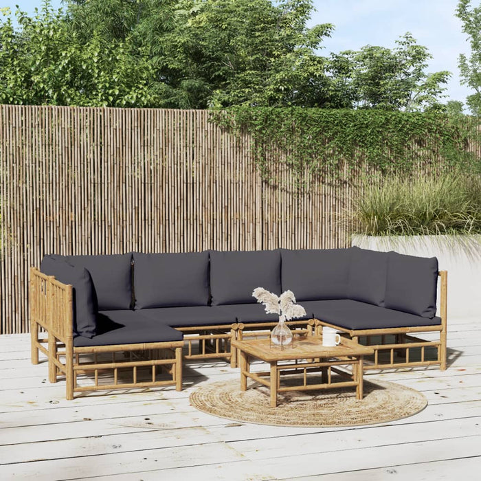 Set mobilier de grădină cu perne gri închis, 7 piese, bambus - WALTI WALTI