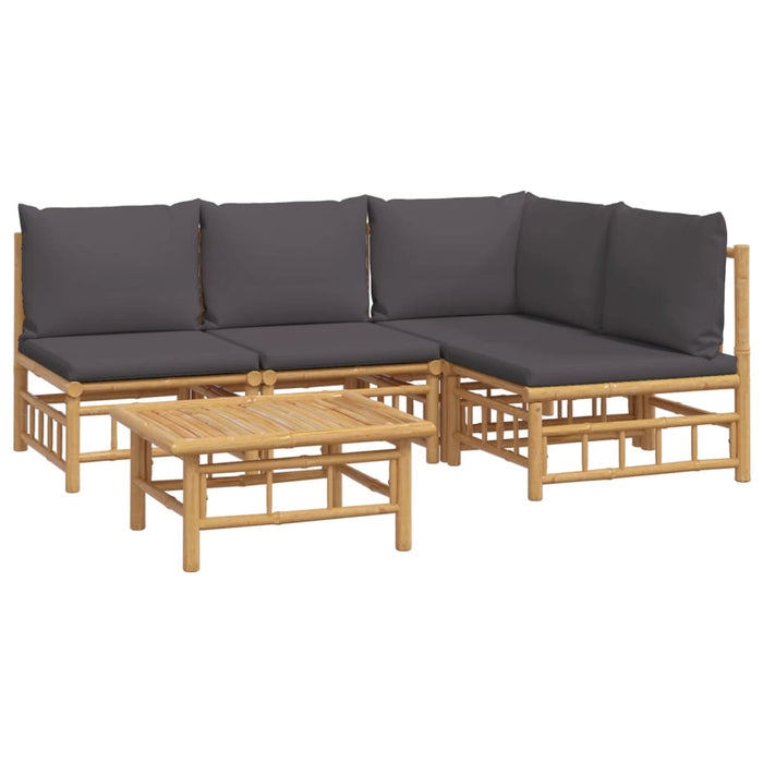 Set mobilier de grădină cu perne gri închis, 5 piese, bambus - WALTI WALTI