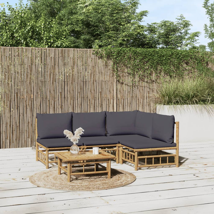 Set mobilier de grădină cu perne gri închis, 5 piese, bambus - WALTI WALTI