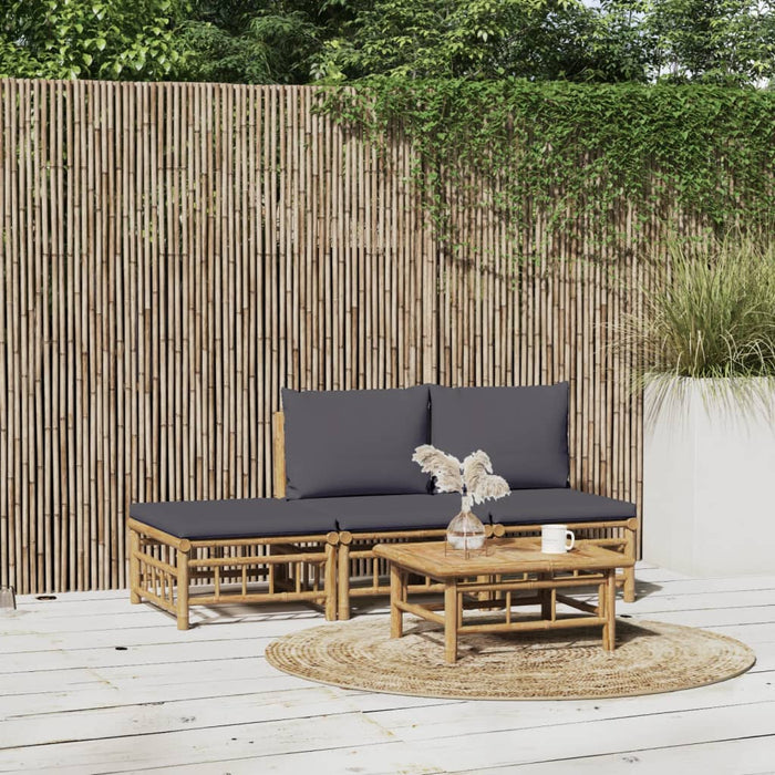 Set mobilier de grădină cu perne gri închis, 4 piese, bambus - WALTI WALTI