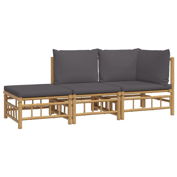 Set mobilier de grădină, perne gri închis, 3 piese, bambus - WALTI WALTI