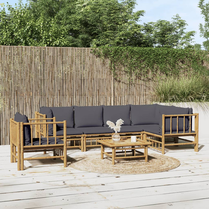 Set mobilier de grădină cu perne gri închis, 7 piese, bambus - WALTI WALTI