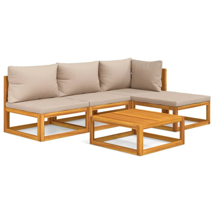 Set mobilier de grădină cu perne gri taupe, 5 piese, lemn masiv WALTI