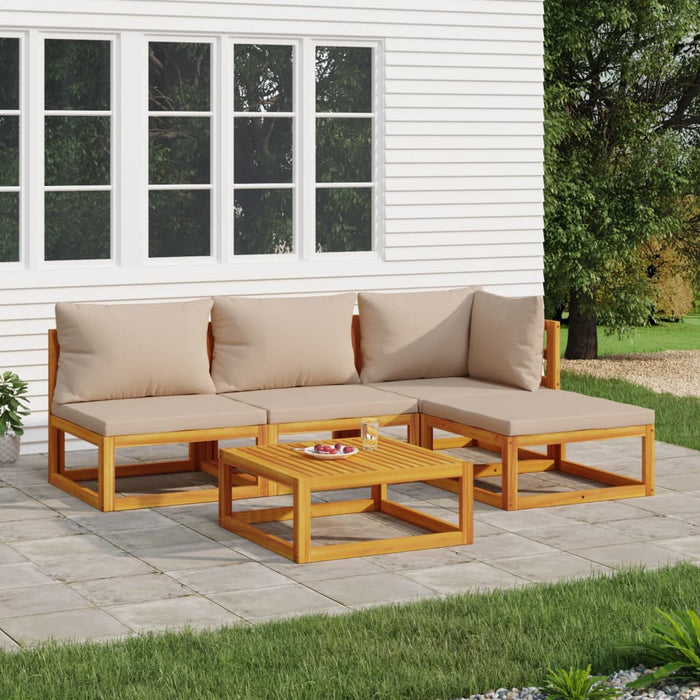 Set mobilier de grădină cu perne gri taupe, 5 piese, lemn masiv WALTI