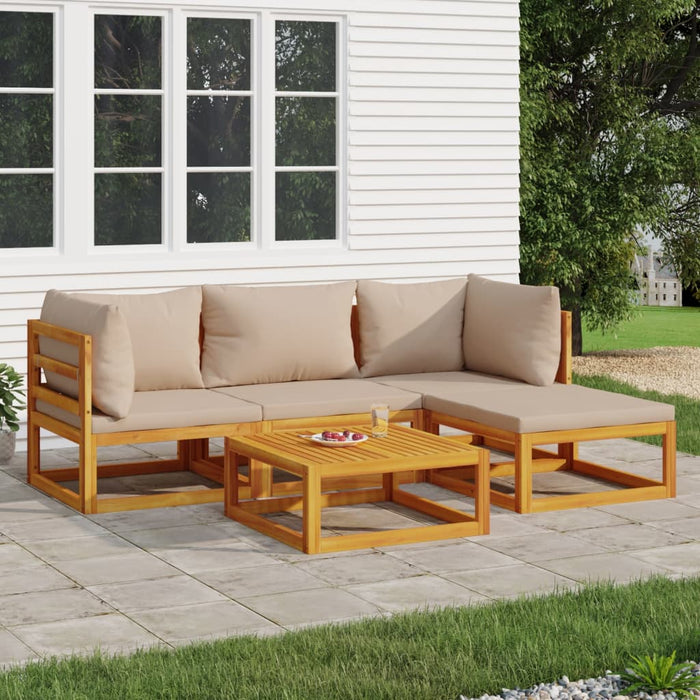 Set mobilier de grădină cu perne gri taupe, 5 piese, lemn masiv WALTI