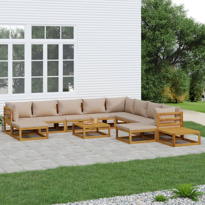 Set mobilier de grădină cu perne gri taupe 12 piese, lemn masiv WALTI