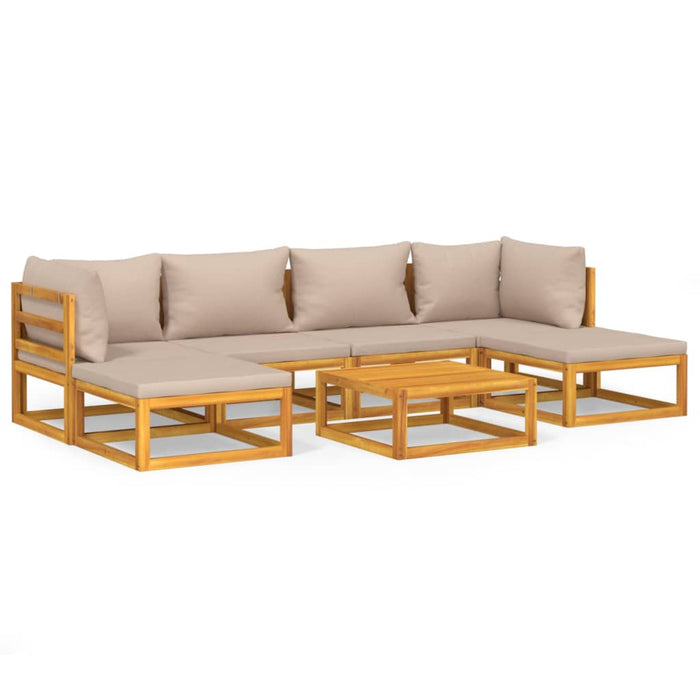 Set mobilier de grădină cu perne gri taupe, 7 piese, lemn masiv WALTI