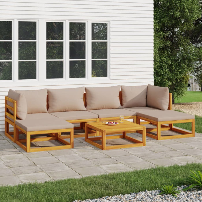Set mobilier de grădină cu perne gri taupe, 7 piese, lemn masiv WALTI