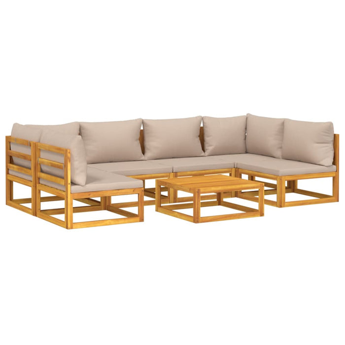 Set mobilier de grădină cu perne gri taupe, 7 piese, lemn masiv WALTI