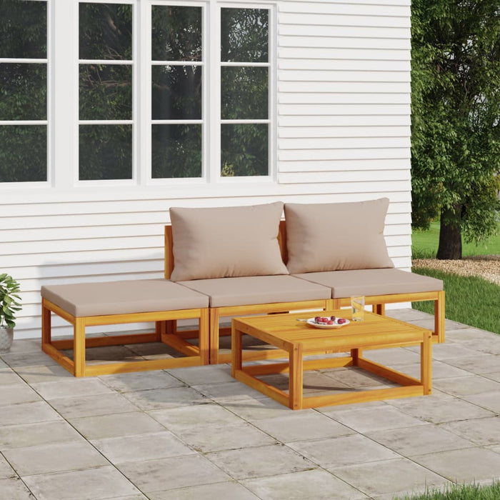Set mobilier de grădină cu perne gri taupe, 4 piese, lemn masiv WALTI