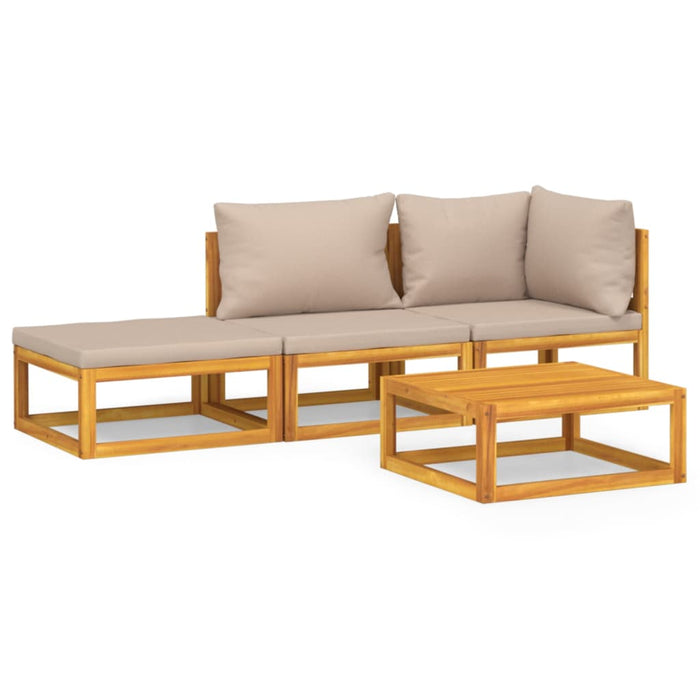 Set mobilier de grădină cu perne gri taupe, 4 piese, lemn masiv WALTI