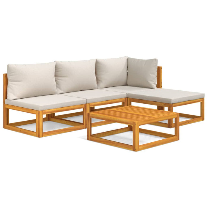 Set mobilier grădină, perne gri deschis, 5 piese, lemn masiv WALTI
