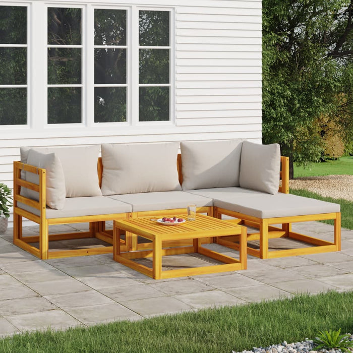 Set mobilier grădină, perne gri deschis, 5 piese, lemn masiv - WALTI WALTI