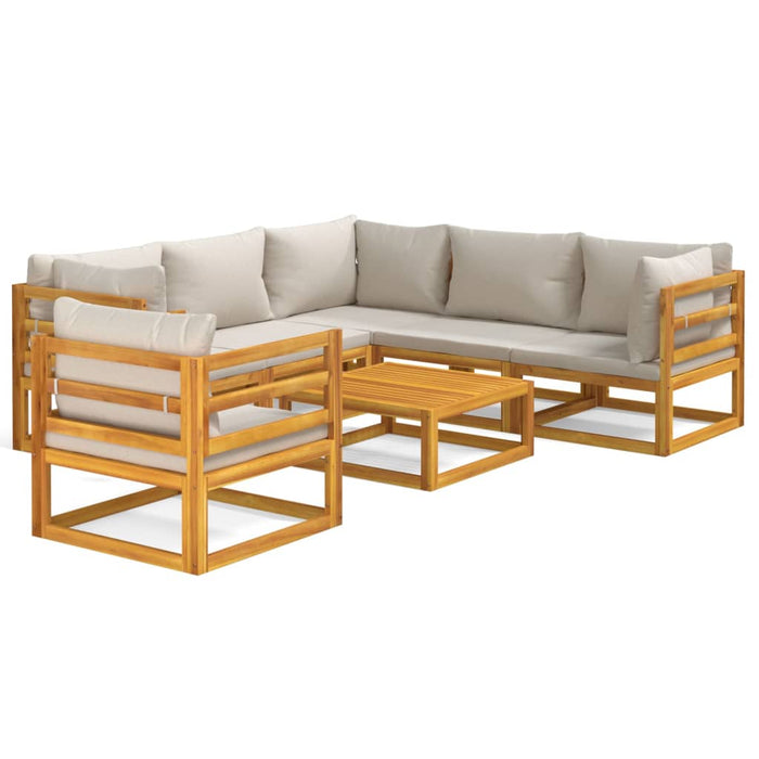 Set mobilier grădină, perne gri deschis, 7 piese, lemn masiv - WALTI WALTI