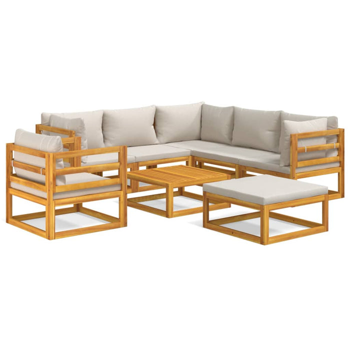 Set mobilier grădină cu perne gri deschis, 8 piese, lemn masiv - WALTI WALTI