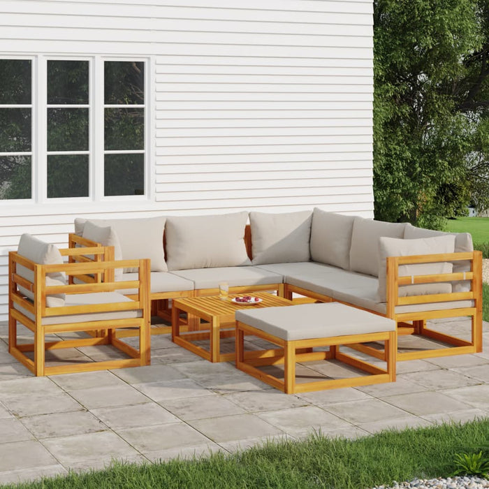 Set mobilier grădină cu perne gri deschis, 8 piese, lemn masiv - WALTI WALTI