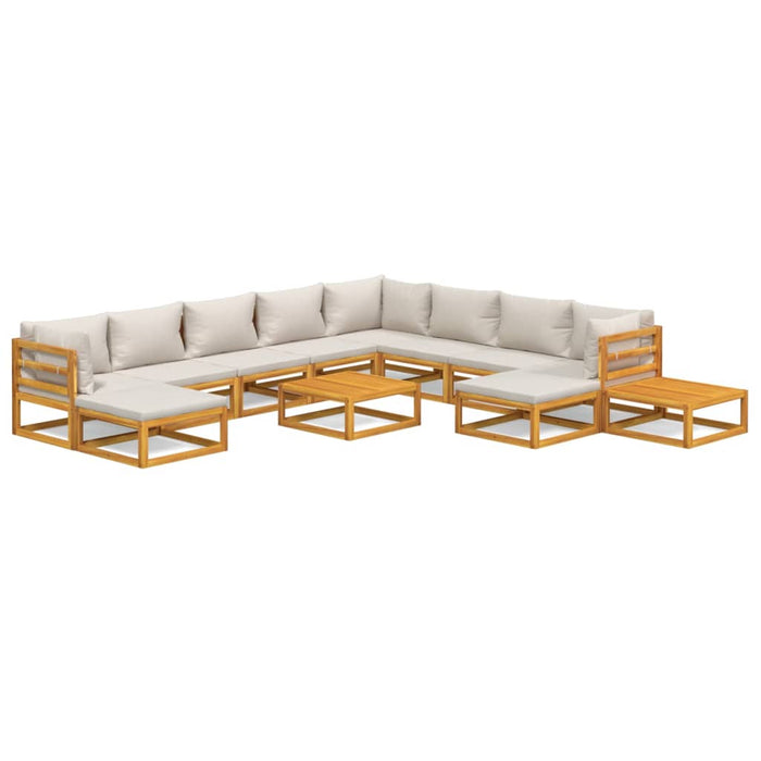 Set mobilier grădină cu perne gri deschis, 12 piese, lemn tec - WALTI WALTI