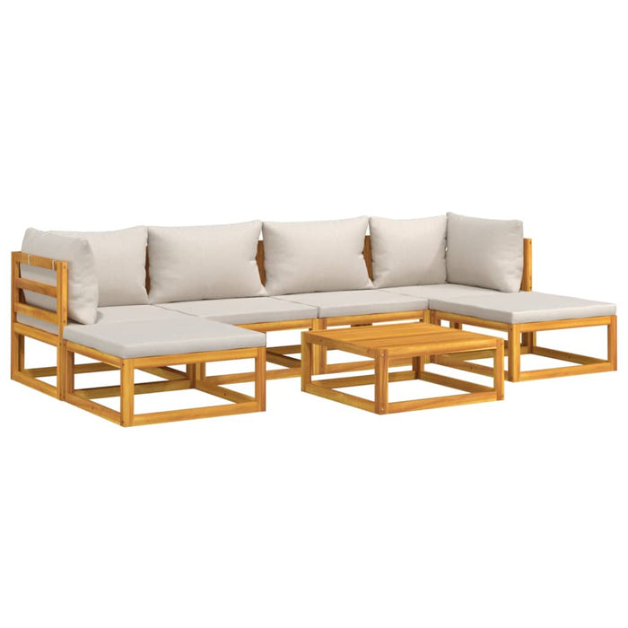 Set mobilier grădină, perne gri deschis, 7 piese, lemn masiv - WALTI WALTI