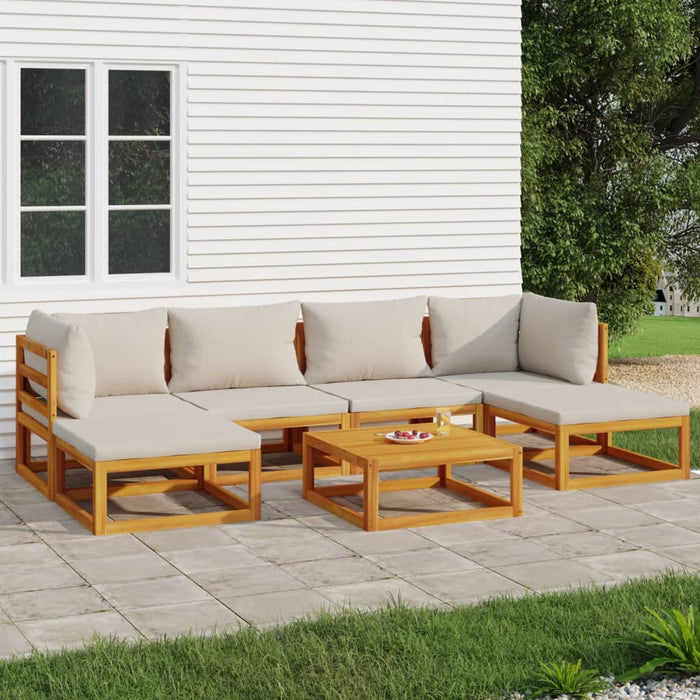 Set mobilier grădină, perne gri deschis, 7 piese, lemn masiv - WALTI WALTI