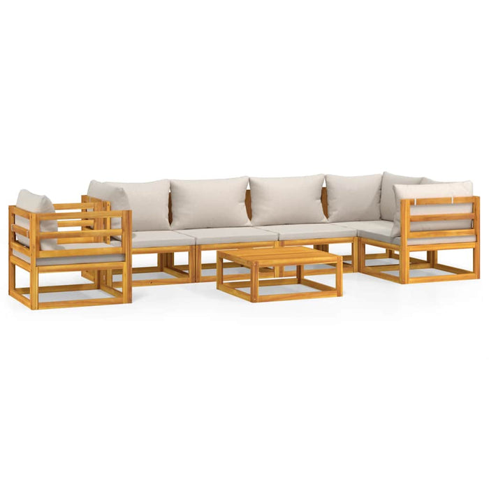 Set mobilier grădină, perne gri deschis, 7 piese, lemn masiv - WALTI WALTI