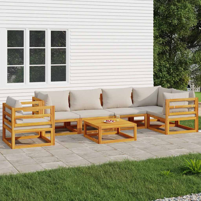 Set mobilier grădină, perne gri deschis, 7 piese, lemn masiv - WALTI WALTI