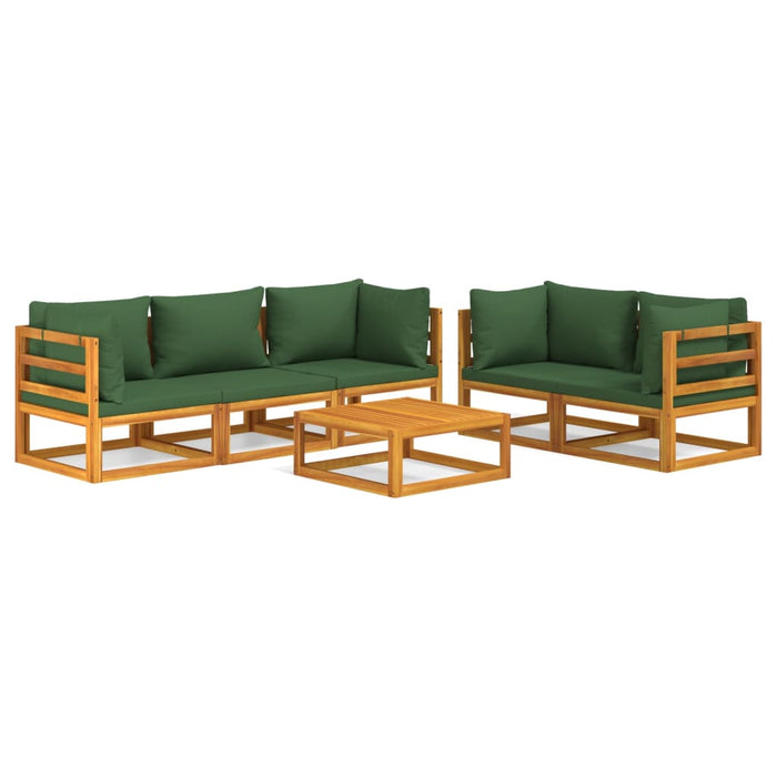 Set mobilier de grădină cu perne verzi, 6 piese, lemn masiv WALTI