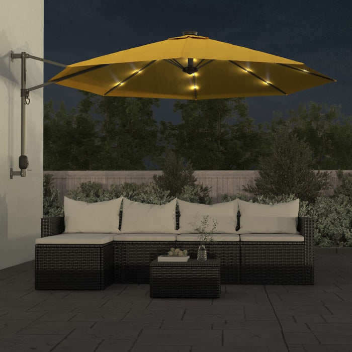Umbrelă de soare montată pe perete, cu LED-uri, galben, 290 cm WALTI