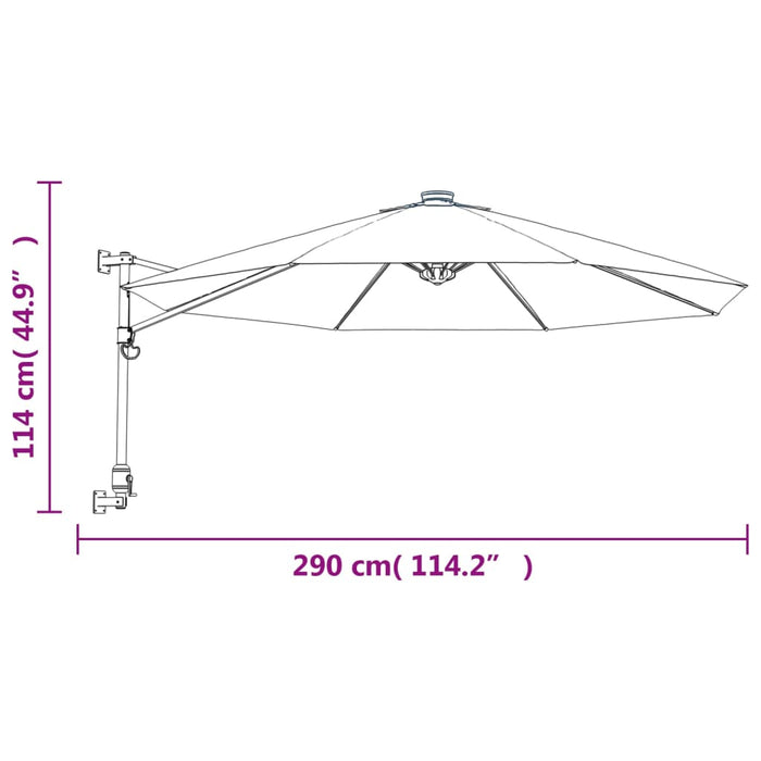 Umbrelă de soare montată pe perete, cu LED-uri, galben, 290 cm WALTI