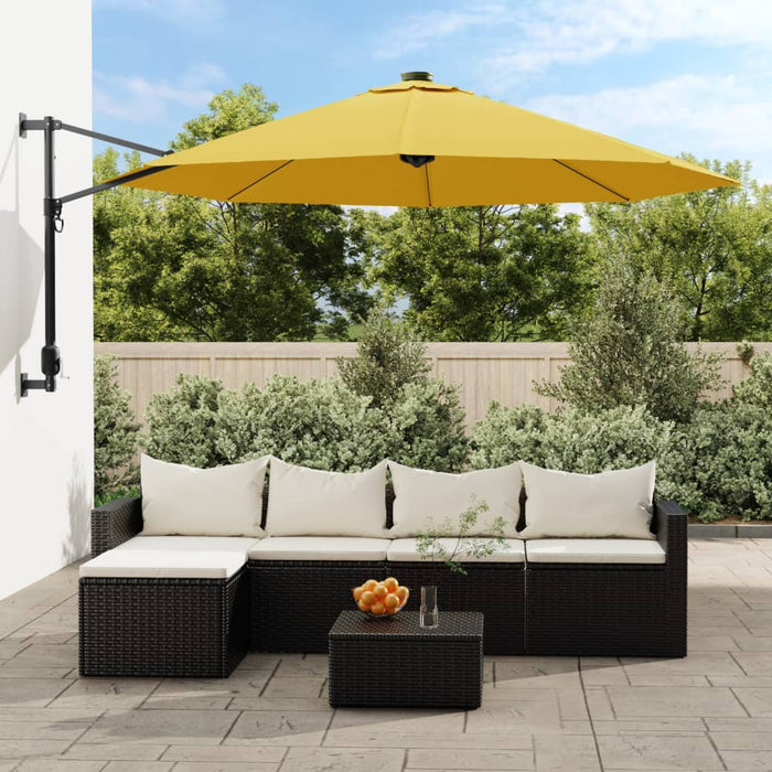 Umbrelă de soare montată pe perete, cu LED-uri, galben, 290 cm WALTI
