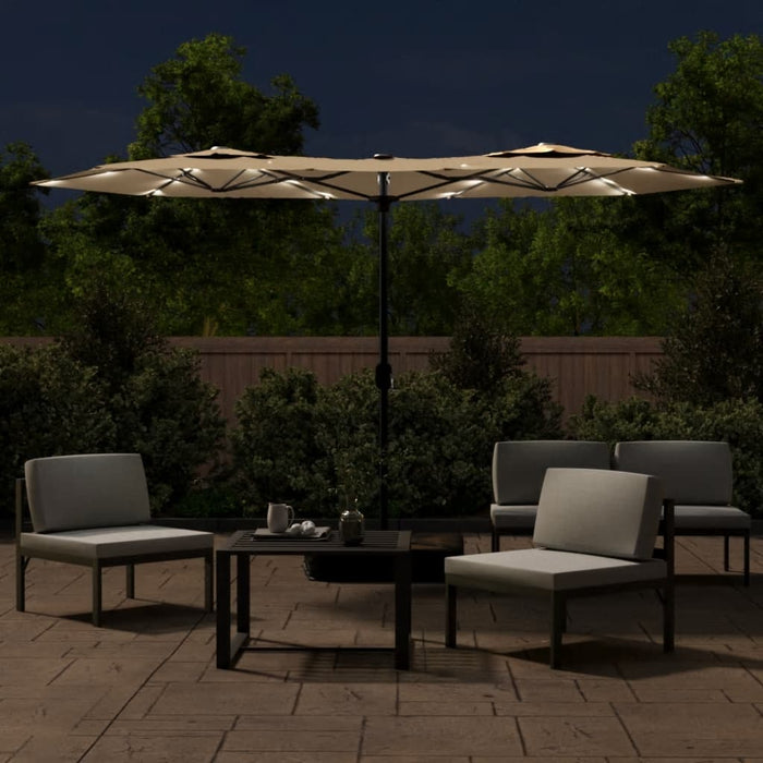 Umbrelă de grădină cu două capete cu LED-uri, taupe, 316x145 cm WALTI