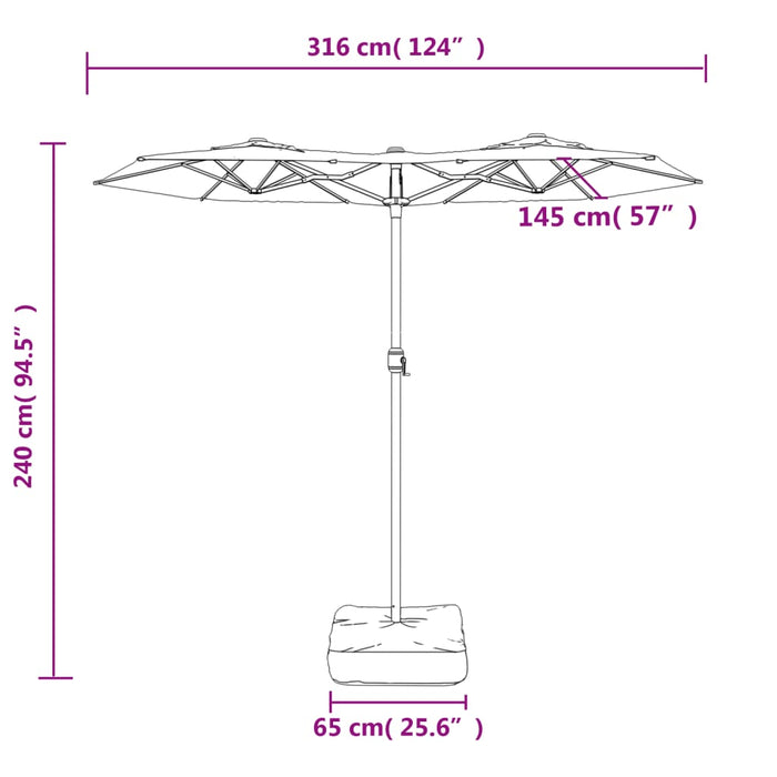 Umbrelă de soare cu două capete cu LED-uri, negru, 316x240 cm - WALTI WALTI