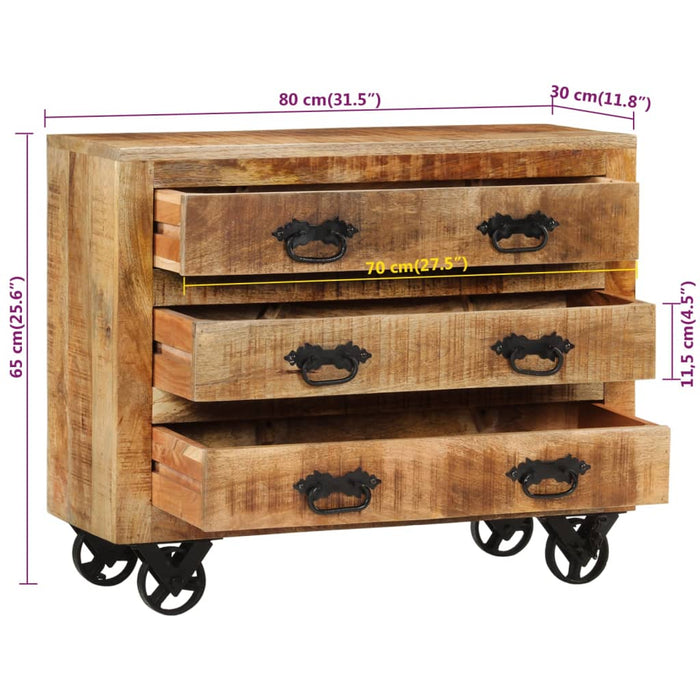 Dulap cu 3 sertare, 80x30x65 cm, lemn masiv de mango brut - WALTI WALTI