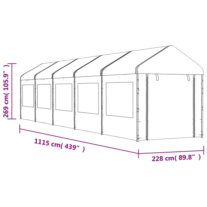 Foișor cu acoperiș, alb, 11,15x2,28x2,69 m, polietilenă - WALTI WALTI