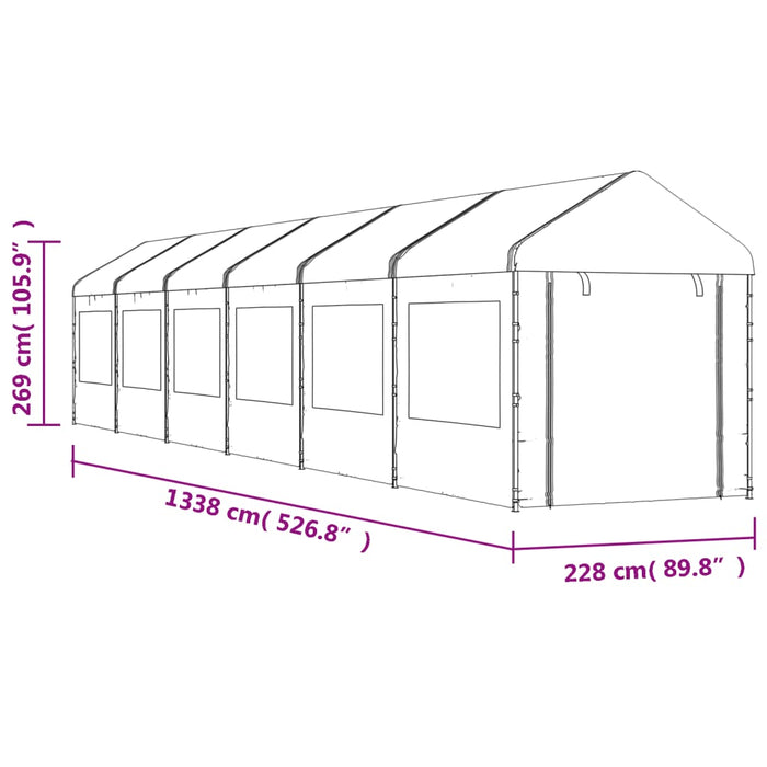 Foișor cu acoperiș, alb, 13,38x2,28x2,69 m, polietilenă - WALTI WALTI