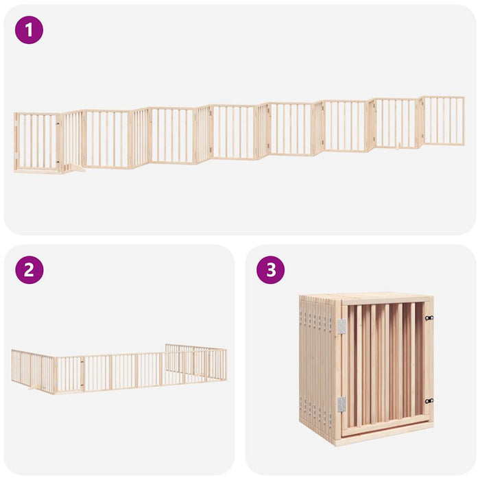 Poartă de câini pliabilă cu ușă, 15 panouri, 750 cm, lemn plop WALTI
