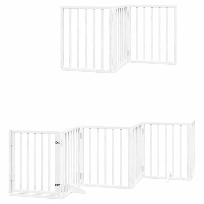 Poartă câini pliabilă cu ușă, 9 panouri, alb, 450 cm, lemn plop - WALTI WALTI