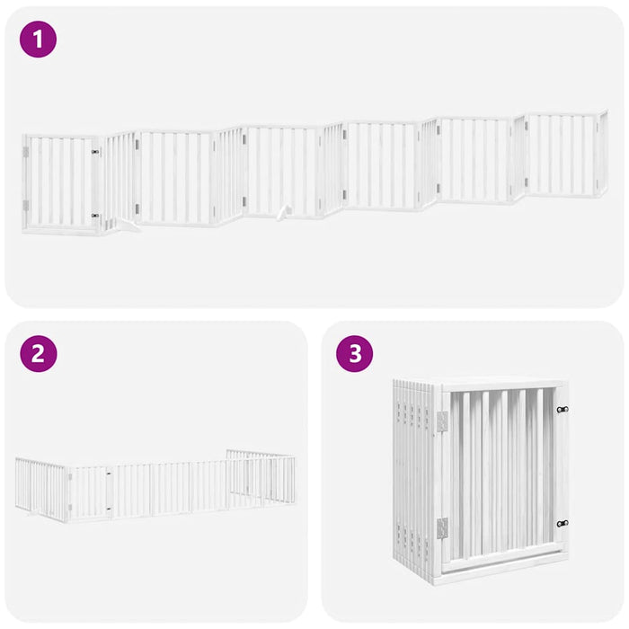 Poartă câini pliabilă cu ușă 12 panouri, alb, 600 cm, lemn plop - WALTI WALTI