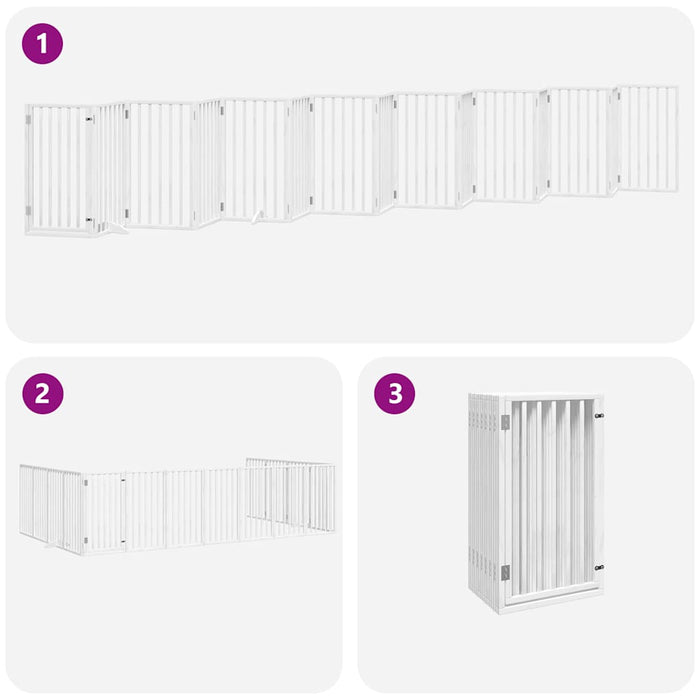 Poartă câini pliabilă cu ușă 15 panouri, alb, 750 cm, lemn plop - WALTI WALTI