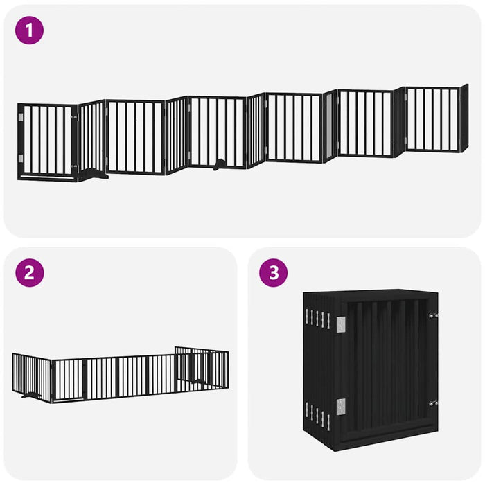 Poartă câini pliabilă cu ușă 12 panouri negru 600 cm, lemn plop - WALTI WALTI