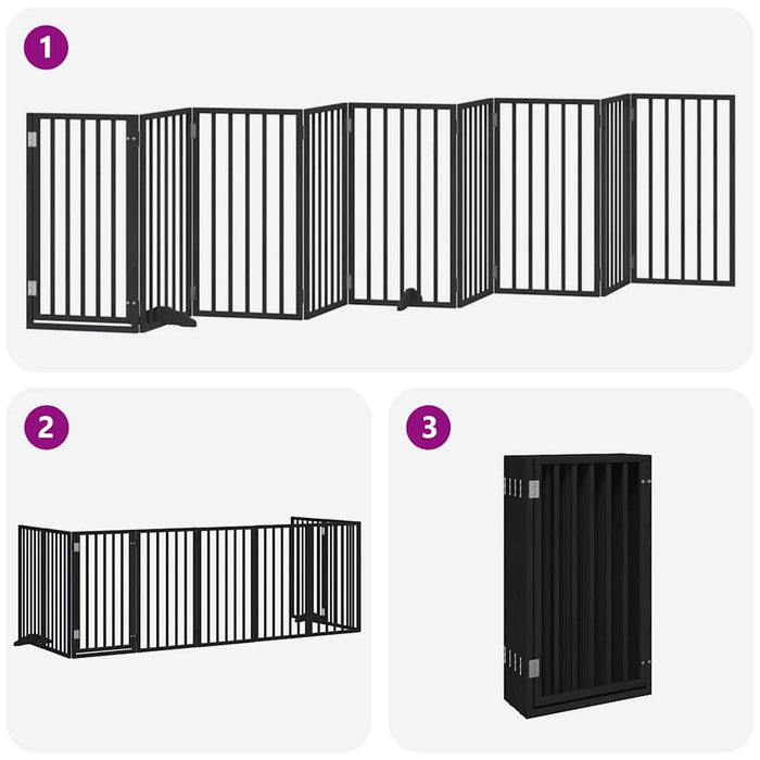 Poartă câini pliabilă cu ușă 9 panouri negru, 450 cm, lemn plop - WALTI WALTI